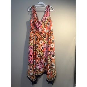 Vince Camuto Womens Vneck Hankerchief Hem Midi Dress Sz 14 NEW Lined Side Pocket